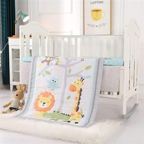 img 4 attached to 🦒 Soft Grey Lion and Giraffe Baby Crib Bedding Set: Comforter, Sheet, and Skirt for Standard Size Crib - Perfect for Boys' Nurseries!