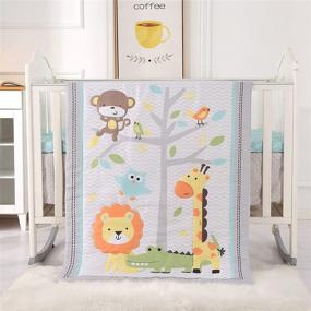 img 2 attached to 🦒 Soft Grey Lion and Giraffe Baby Crib Bedding Set: Comforter, Sheet, and Skirt for Standard Size Crib - Perfect for Boys' Nurseries!