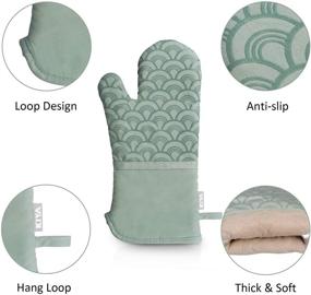 img 1 attached to 🧤 KIYA Oven Mitts and Pot Holders Sets - Heat Resistant Oven Gloves with 100% Cotton Non-Slip Silicone for Cooking Baking Grilling (4-Piece Sets Green)