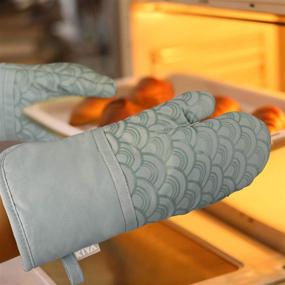 img 3 attached to 🧤 KIYA Oven Mitts and Pot Holders Sets - Heat Resistant Oven Gloves with 100% Cotton Non-Slip Silicone for Cooking Baking Grilling (4-Piece Sets Green)