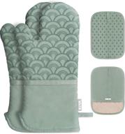 🧤 kiya oven mitts and pot holders sets - heat resistant oven gloves with 100% cotton non-slip silicone for cooking baking grilling (4-piece sets green) logo