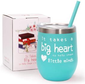 img 3 attached to 🍎 Teacher Gifts for Women: Mint Wine Glass Tumbler - It Takes a Big Heart to Help Shape Little Minds - Best Teacher Appreciation Gifts from Student, 12 oz