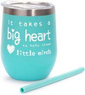 🍎 teacher gifts for women: mint wine glass tumbler - it takes a big heart to help shape little minds - best teacher appreciation gifts from student, 12 oz logo