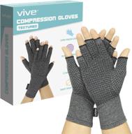 🧤 vive arthritis gloves with grips - textured fingerless compression for arthritic joint pain relief - open finger hand gloves for rheumatoid and osteoarthritis - for men and women (large) - ideal for computer typing logo