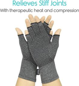 img 2 attached to 🧤 Vive Arthritis Gloves with Grips - Textured Fingerless Compression for Arthritic Joint Pain Relief - Open Finger Hand Gloves for Rheumatoid and Osteoarthritis - for Men and Women (Large) - Ideal for Computer Typing