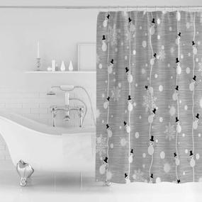 img 3 attached to 🎄 Digital Print Merry Christmas Snowman and Snowflake Shower Curtain - Grey Background, 72 x 72 Inches - Fabric Bathroom Decor with Hooks