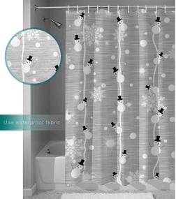 img 2 attached to 🎄 Digital Print Merry Christmas Snowman and Snowflake Shower Curtain - Grey Background, 72 x 72 Inches - Fabric Bathroom Decor with Hooks