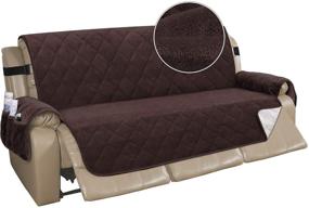 img 4 attached to 🛋️ Large Brown Velvet Recliner Sofa Cover - Quilted Slip Resistant Couch Slipcover for 3 Cushion Couch, with Straps - Turquoize Furniture Cover, Seat Width Up to 70 inches