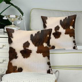 img 1 attached to 🐄 Granbey Set of 2 Cow Skin Abstract Africa Animal Farm Decorative Pillows Covers - Fashionable Home Sofa Cushion Cover Throw Pillowcase Gift for Couch Indoor Bed - 18 x 18 Inch