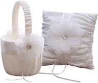 ivory wedding ceremony set: blooming flower ring bearer pillow and flower girl basket for wedding party logo