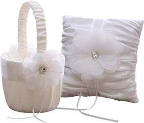 img 3 attached to Ivory Wedding Ceremony Set: Blooming Flower Ring Bearer Pillow and Flower Girl Basket for Wedding Party