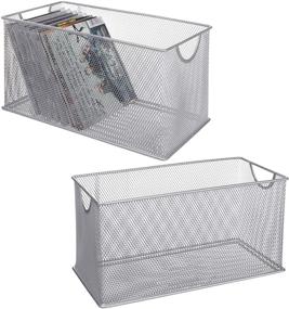 img 4 attached to 📀 Organize Your CDs in Style: MyGift Silver Mesh Metal Open CD Storage Bins, Set of 2