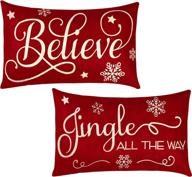 set of 2 christmas pillow covers - 20 x 12 inch xmas throw pillow covers - festive believe pillow cases - red xmas cushion cover - rectangle linen pillowcases for home bedroom decorations логотип