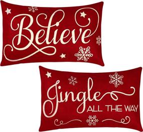 img 4 attached to Set of 2 Christmas Pillow Covers - 20 x 12 Inch Xmas Throw Pillow Covers - Festive Believe Pillow Cases - Red Xmas Cushion Cover - Rectangle Linen Pillowcases for Home Bedroom Decorations