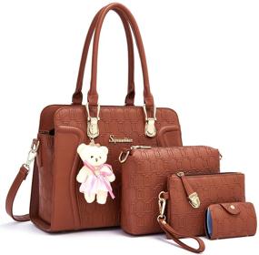 img 4 attached to 👜 4-Piece Set Women's Fashion Handbags: Tote Bags, Shoulder Bag, Top Handle Satchel, and Purse
