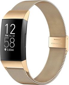 img 4 attached to GEAK Metal Bands: Adjustable Stainless Steel Magnetic Band for Fitbit Charge 4/3 SE - Small Royal Gold