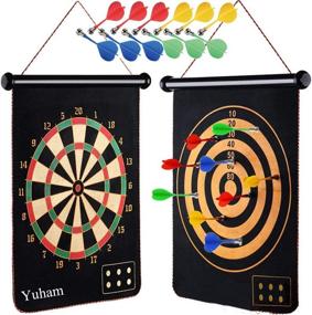 img 4 attached to 🎯 Yuham Magnetic Dart Board Indoor Outdoor Games for Kids and Adults, Gifts for 5-13 Year Old Boys, 12pcs Safe Darts, Easy Hanging Anywhere