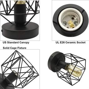 img 2 attached to 🔦 Vintage Industrial Flush Mount Ceiling Light, 2 Pack - Retro Black Metal Semi-Flush Mount Ceiling Light Fixture for Hallway Stairway Bedroom Kitchen Farmhouse Lighting - E26 E27 Base