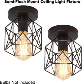 img 1 attached to 🔦 Vintage Industrial Flush Mount Ceiling Light, 2 Pack - Retro Black Metal Semi-Flush Mount Ceiling Light Fixture for Hallway Stairway Bedroom Kitchen Farmhouse Lighting - E26 E27 Base