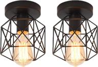 🔦 vintage industrial flush mount ceiling light, 2 pack - retro black metal semi-flush mount ceiling light fixture for hallway stairway bedroom kitchen farmhouse lighting - e26 e27 base logo