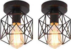 img 4 attached to 🔦 Vintage Industrial Flush Mount Ceiling Light, 2 Pack - Retro Black Metal Semi-Flush Mount Ceiling Light Fixture for Hallway Stairway Bedroom Kitchen Farmhouse Lighting - E26 E27 Base