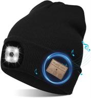 🧢 usb rechargeable led headlamp beanie hat with wireless bluetooth, multifunctional unisex cap for sports, outdoors, and winter warmth logo