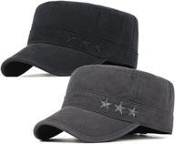 🧢 2 pack men's cotton military cadet caps vintage flat top army hat logo