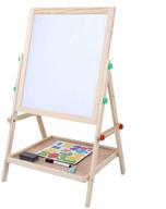 children's wooden easel - dual-side 2-in-1 floor standing with high stability - folding, well-polished kids writing & drawing board - ideal for parents' painting instruction logo