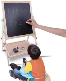 img 3 attached to Children's Wooden Easel - Dual-Side 2-in-1 Floor Standing with High Stability - Folding, Well-Polished Kids Writing & Drawing Board - Ideal for Parents' Painting Instruction