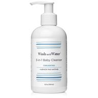 🧴 unscented 3-in-1 baby cleanser, shampoo, and bubble bath - daily hydrating body & hair wash for baby, mom & family - vegan, cruelty-free & fragrance-free - 8 oz pump bottle (pack of 1) by wash with water logo