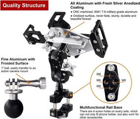 img 1 attached to 📱 Универсальный антивибрационный металлический держатель для телефона на руле мотоцикла - регулируемый, с креплением для камеры - подходит для iPhone, Samsung и др. - совместим со всеми мотоциклами и Harley Davidson - серебристого цвета.