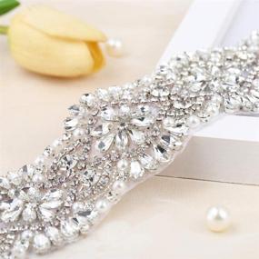 img 2 attached to 💎 FANGZHIDI Rhinestone Applique Belt for Bridal Sash - Beaded Crystals and Pearls - Hot Fix or Sew on - Silver - 1 Piece (18.9” x 2”): A Sparkling Wedding Dress Enhancement