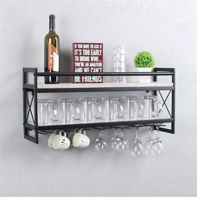 img 2 attached to 🍷 Organize and Display Your Stemware with the OISSIO Industrial Stemware Rack: Wall Mounted Wine Rack with Wood Shelves and 7 Stem Glass Holder for Wine Glasses, Mugs, and Home Decor - Retro White (30 inch)