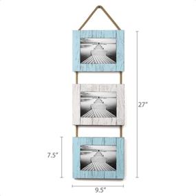 img 2 attached to 🖼️ Barnyard Designs Rustic Farmhouse Distressed Picture Frames - Nautical White and Turquoise Vertical Wood Photo Frame Display Set - Hanging Rope - 3 5” x 7” Frames - 27” x 9.5” Dimensions