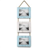 🖼️ barnyard designs rustic farmhouse distressed picture frames - nautical white and turquoise vertical wood photo frame display set - hanging rope - 3 5” x 7” frames - 27” x 9.5” dimensions логотип