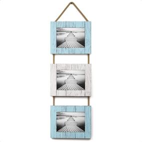 img 4 attached to 🖼️ Barnyard Designs Rustic Farmhouse Distressed Picture Frames - Nautical White and Turquoise Vertical Wood Photo Frame Display Set - Hanging Rope - 3 5” x 7” Frames - 27” x 9.5” Dimensions