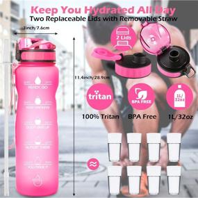 img 1 attached to 🍹 OUTXE 32oz Water Bottle with Time Marker & 2 Lids & Straw & Fruit Strainer - Tritan BPA-Free Non-Toxic, Ideal for Fitness Gym and Hydration