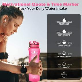 img 2 attached to 🍹 OUTXE 32oz Water Bottle with Time Marker & 2 Lids & Straw & Fruit Strainer - Tritan BPA-Free Non-Toxic, Ideal for Fitness Gym and Hydration