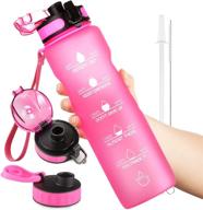 🍹 outxe 32oz water bottle with time marker & 2 lids & straw & fruit strainer - tritan bpa-free non-toxic, ideal for fitness gym and hydration logo