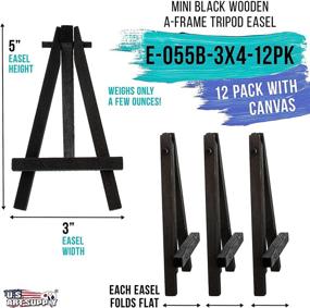 img 3 attached to Pack of 12 U.S. Art Supply 3x4 Stretched Canvases with Mini Black Wood Display Easels and Artist Tripod Tabletop Holder Stand - Ideal for Painting Party, Kids Crafts, Oil Acrylic Paints, Signs, Photos