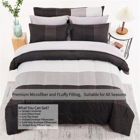 img 3 attached to RYNGHIPY 8Pcs Reversible Grey Black Striped Comforter Bedding Set: Lightweight & Stylish All-Season Queen Size Comforter Collection for Full/Queen Bed, Grey Black