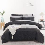 rynghipy 8pcs reversible grey black striped comforter bedding set: lightweight & stylish all-season queen size comforter collection for full/queen bed, grey black logo