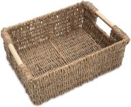 medium natural seagrass storage basket with handle - rectangular wicker organizer for living room - decorative wicker storage basket - dimensions: 13.4 x 9.3 x 4.9 inches logo