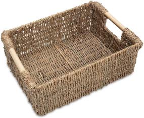 img 4 attached to Medium Natural Seagrass Storage Basket with Handle - Rectangular Wicker Organizer for Living Room - Decorative Wicker Storage Basket - Dimensions: 13.4 x 9.3 x 4.9 inches