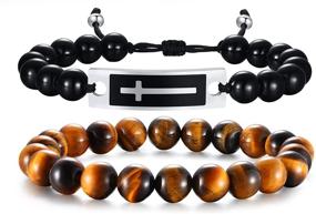 img 4 attached to 🐯 Stylish Gamtic Tiger Eye Men's Bracelet with Cross - 8mm Black Agate/White/Chakra Yoga Healing Stone Beads: Adjustable & Perfect Stress Relief Gift