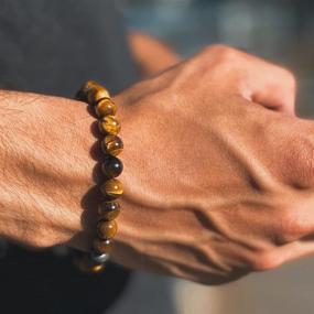 img 2 attached to 🐯 Stylish Gamtic Tiger Eye Men's Bracelet with Cross - 8mm Black Agate/White/Chakra Yoga Healing Stone Beads: Adjustable & Perfect Stress Relief Gift