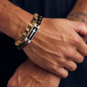 img 3 attached to 🐯 Stylish Gamtic Tiger Eye Men's Bracelet with Cross - 8mm Black Agate/White/Chakra Yoga Healing Stone Beads: Adjustable & Perfect Stress Relief Gift