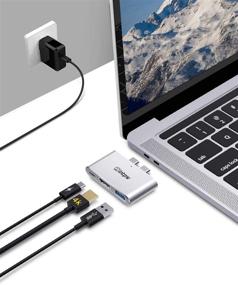 img 2 attached to 🔌 4K HDMI USB C Adapter, Intpw Mini USB-C Hub for MacBook Pro & MacBook Air with Dual Thunderbolt 3 Ports, USB 3.0 Port, 100W Power Delivery Pass-Through Charging - Silver
