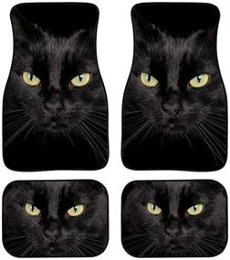 img 2 attached to 🐱 UNICEU Black Cat Animal Pattern Heavy-Duty Car Floor Mats: All-Weather Protection for Car, Truck, and SUV - 4-Piece Front and Rear Soft Felt Mats