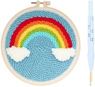 exceart punch embroidery tools set with 20cm round embroidery base cloth, scissors, wools, threads, and accessories - small rainbow design logo